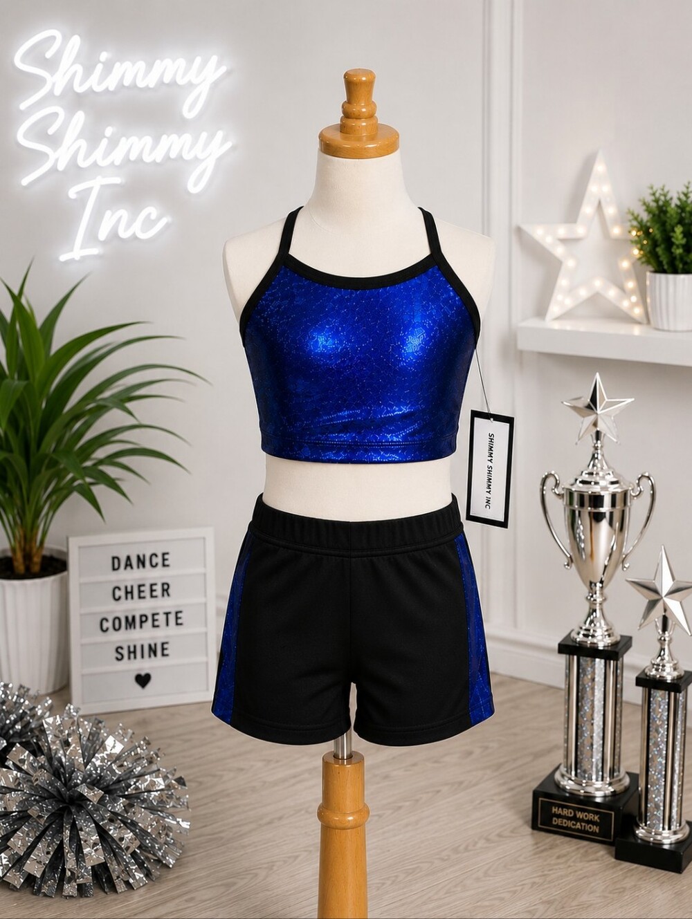 Shimmy Shimmy Inc Girls Royal Blue Hologram Dance Cheer Set NWT